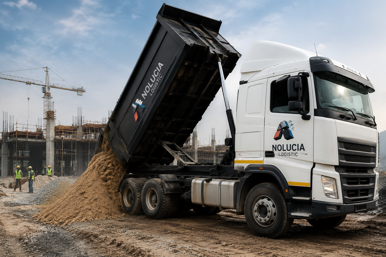 Nolucia Logistic dump truck offloading cargo at a construction site